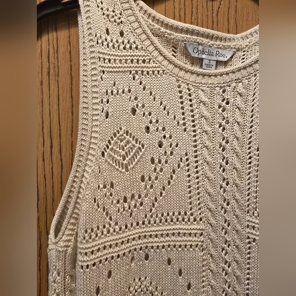 NWT Ophelia Roe Elegant Crochet Dress Beige Sleeveless Knit Maxi Dress Size S - Picture 3 of 13